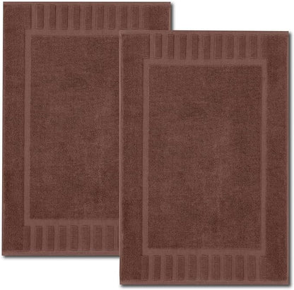 White Classic Luxury Bath Mat Floor Towel Set - Absorbent Cotton Hotel Spa Shower/Bathtub Mats [Not a Bathroom Rug] 22"x34" | 2 Pack | Brown
