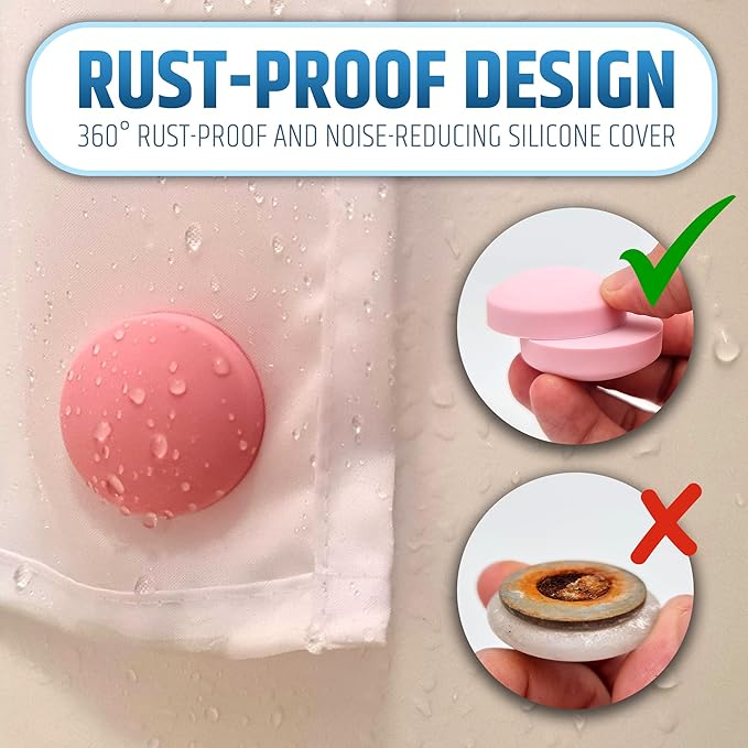Powerful Anti-Billowing Magnetic Shower Curtain Weights for Splash-Free Bath Experience - 360° Silicone Wrapped - Will Never Rust - Heavy Magnets Prevent Curtain Liners from Blowing | 4 Pairs | Pink