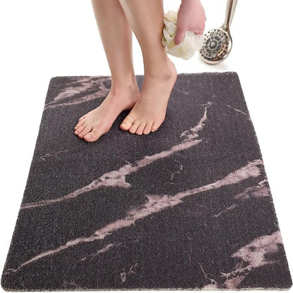 Enkosi Loofah Non-Slip Shower Mat - Shower Floors, Bathtub, Bathrooms, Wet Areas - Cushioned Bath Mat with Drain Holes - Quick Dry PVC, Secure Safety Pad Without Suction Cups (32x24 Marble Black)