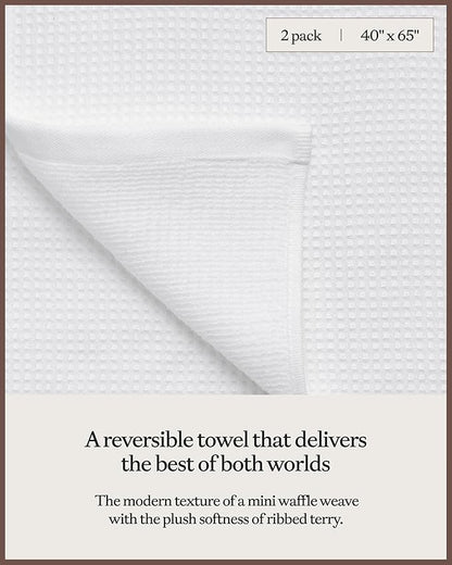 Cozy Earth Waffle Bath Sheets - 60% Cotton 40% Viscose from Bamboo Bath Sheets 40 x 65 Inches - Soft & Absorbent Terry, Reversible Mini Textured Waffle & Weave Pattern - 2 Pack
