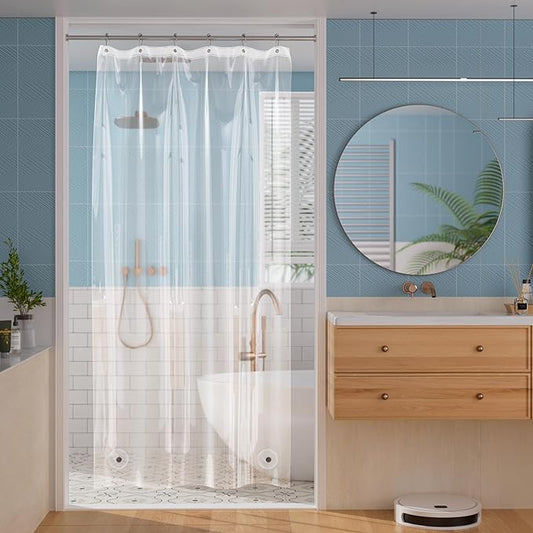 Titanker Shower Stall Curtain Liner, 36x72 Clear PEVA Lightweight Single Stall Narrow Shower Curtain for Bathroom with 2 Magnets and 6 Rustproof Grommet Holes