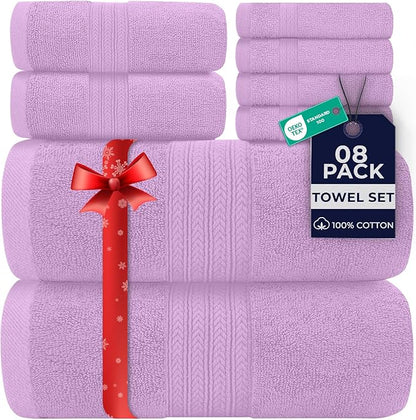 DAN RIVER 8 PC Luxury Bath Towels for Bathroom, 2 Bath, 2 Hand, and 4 Wash Cloths, 600 GSM 100% Ring Spun Cotton Towel Set, Highly Absorbent, Gym, Hotel, and Spa, Lavendar