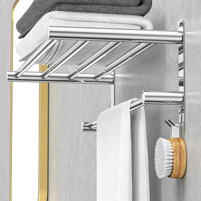 Adjustable Towel Bar for Bathroom Wall Mount17-30.7inch Adhesive Shower Towel Rack Stainless Steel Bath Towel Holders for Toilet Kitchen Double Towel Hanger (2-Layer Towel Rack)
