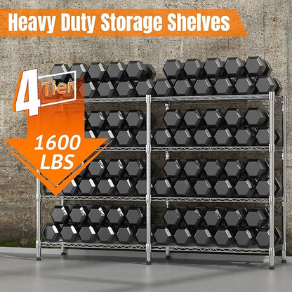 Homdox Heavy Duty Storage Shelves, 4 Tier Wire Shelving Unit, Adjustable Metal Shelves for Storage, Garage Rack Pantry Shelves Kitchen Shelving, 18"x72"x60", Silver Gray