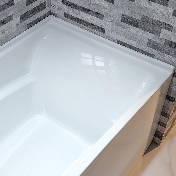 WOODBRIDGE 54" Acrylic Rectangular Alcove Soaking Bathtub in White with Left Drain, Matte Black pop-UP Drain Included BA5430L