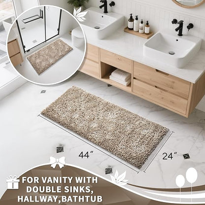 Yimobra Long Bathroom Rug Non Slip 44x24 Inch, Extra Thick Soft Absorbent Chenille Bath Mat, Machine Washable Quick Dry Bath Rugs for Bathroom Floor, Tub and Shower, Home Decor Accessories, Camel