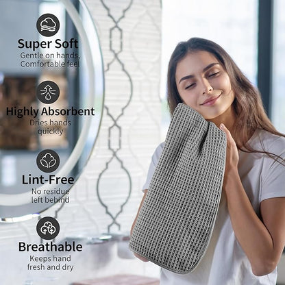 Microfiber Waffle Hand Towels, 4 Pieces, Soft, Absorbent, Fast Drying, Lint Free (Gray)