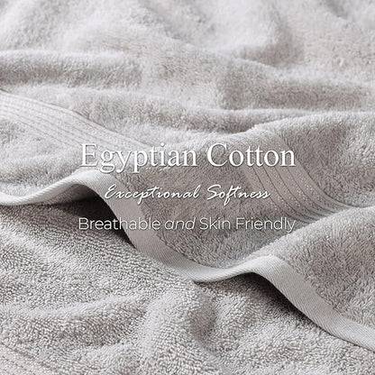Superior Egyptian Cotton Bath Towel Set, Home Bathroom Towels, Master, Guest Bath, Decor Essentials, Quick Dry, Absorbent, Large Body Towels, Spa, Hotel, Resort, Adult, Kids, Set of 2, Silver