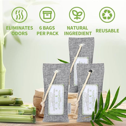 CLEVAST 6 Pack Activated Bamboo Charcoal Air Purifying Bags(6x60g), Natural Fresh Odor Absorber, Deodorizer and Moisture Eliminator, Air Purifier Bags for Home, Closet, Shoes, Car Air freshener