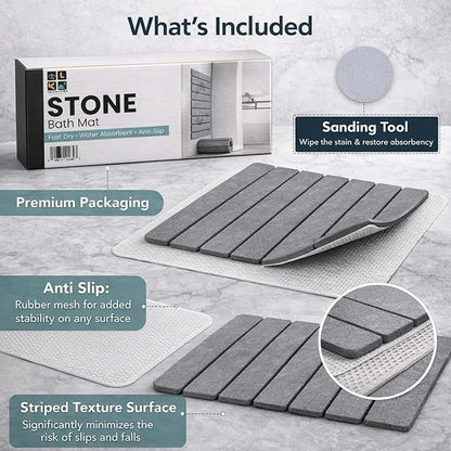 Foldable Stone Bath Mat – Premium Diatomaceous Earth Quick Dry Bathroom Mat, Water Absorbing, Non-Slip Stone Mat for Modern Bathrooms