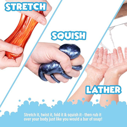 Tub Works™ Cosmic Bath Slime™ Kids Soap Bath Toy, 6 Pack | Stretchy, Squishy Slime Soap for Toddler Bath | Fresh, Fruity Scents | Nontoxic | Sensory Fun Kids & Toddler Bath Toys