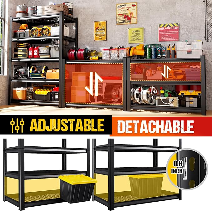 72" H Garage Shelving Heavy Duty Storage Shelves, 5-Tier Adjustable Metal Shelving Unit, Utility Garage Organizer Shelf for Basement, Pantry, Warehouse, Supermarket, 59" W x 19.7" D x 72" H