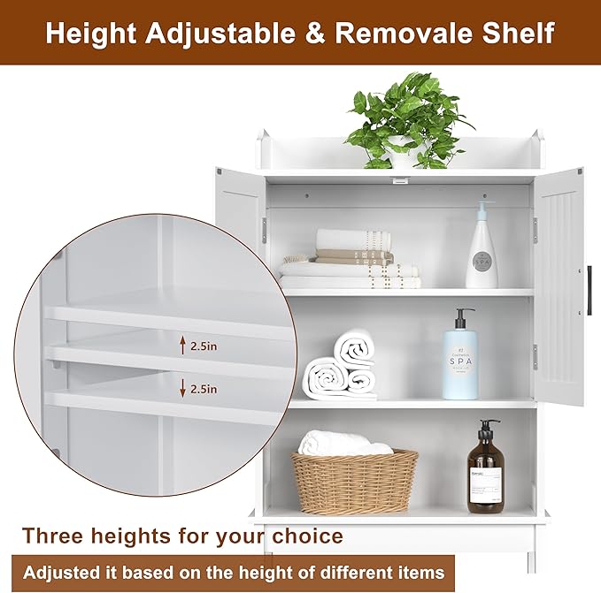 BlueWish Over The Toilet Storage Cabinet, 66.9" H Over Toilet Bathroom Organizer with Adjustable Shelves, Anti-toppling Design, Tall Over Toilet Storage for Laundry Room, Balcony