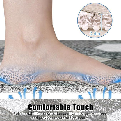 Square Shower Mat Non Slip: 31x31 Inch Extra Large Shower Floor Mat with Drain Hole in Middle - Soft PVC Loofah Bath Mat for Shower - Anti Slip Shower Stall Mat for Elderly and Kids