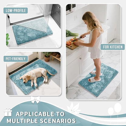 Yimobra Chenille Bathroom Rugs Non Slip, Extra Thick Soft Absorbent Bath Rug 31.5x20 Inch, Machine Washable Quick Dry Bath Mat for Bathroom Floor, Tub and Shower, Home Decor Accessories, Greyish Blue
