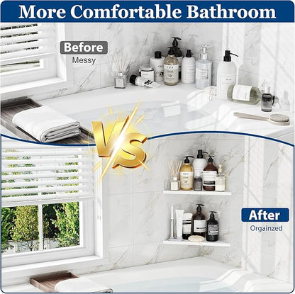 Corner Shower Shelves, 10” Recessed Tile Shower Shelf, 304 Stainless Steel Grout in Corner Tile Shower Shelves, No Drilling, Matte White, 2 Pack