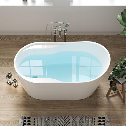 FerdY Lana'i 60" Freestanding Bathtub, Gracefully Shaped Freestanding Soaking tub, Glossy White, cUPC Certified, Polised Chrome Drain Assembly Included