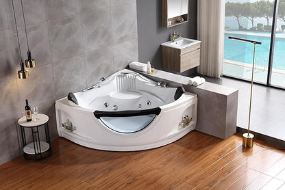 Empava 2 Person Whirlpool Bathtub,Corner Jetted Bathtub with Heater,Corner Jetted Tub with Light,Spa Bath tub with 10 Jets,Hydro Massage Tub with Chromatherapy,ETL Certified