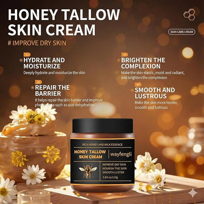 Whipped Beef Tallow & Honey Balm - Natural Face Moisturizer & Body Cream with Milk Essence - Deep Nourishing Skin Care for Dry, Sensitive Skin, Eczema Prone Areas & Baby (3.88 oz)