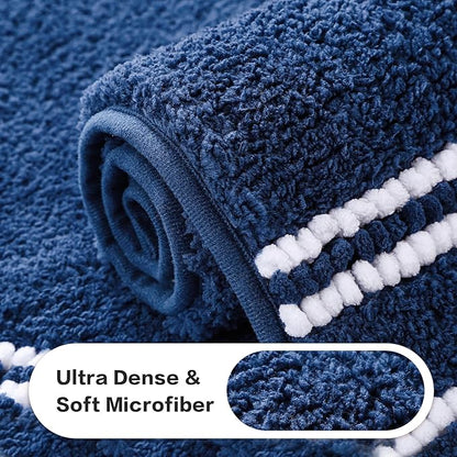 Kmson Bathroom Rugs Mat, 20"x32" Ultra Soft Washable Shaggy Chenille Bath Rugs, Non-Slip Fluffy Thick Water Absorbent Microfiber Mat for Bathtub, Sink and Shower, Navy Blue