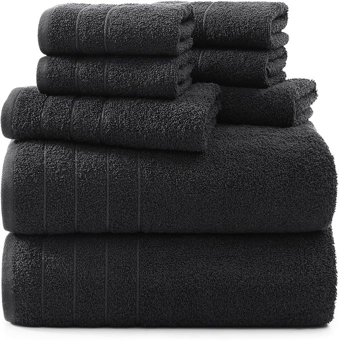 Casa Platino 100% Mercerized Cotton Luxury Bathroom Towels Set - 8 Piece - Ring Spun Technology - 2 Bath, 4 Washcloths, 2 Hand Towels - Remains Soft & Absorbent Even After Multiple Washes - Black