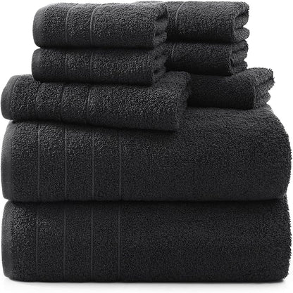 Casa Platino 100% Mercerized Cotton Luxury Bathroom Towels Set - 8 Piece - Ring Spun Technology - 2 Bath, 4 Washcloths, 2 Hand Towels - Remains Soft & Absorbent Even After Multiple Washes - Black