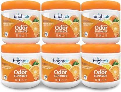 Bright Air 14 oz. Super Odor Eliminator, For Medium-Size Spaces, Mandarin Orange and Fresh Lemon Scent, Case of 6, Air Freshener, Natural Essential Oils, Lasts Up to 90 Days Each