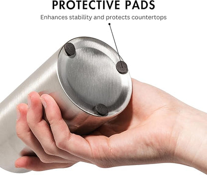 Silver Soap Dispenser Stainless Steel for Bathroom and Kitchen Sink, 15oz Refillable Round Rustproof Hand Dish Soap Dispenser Pump for Detergent, Lotion, and Countertop