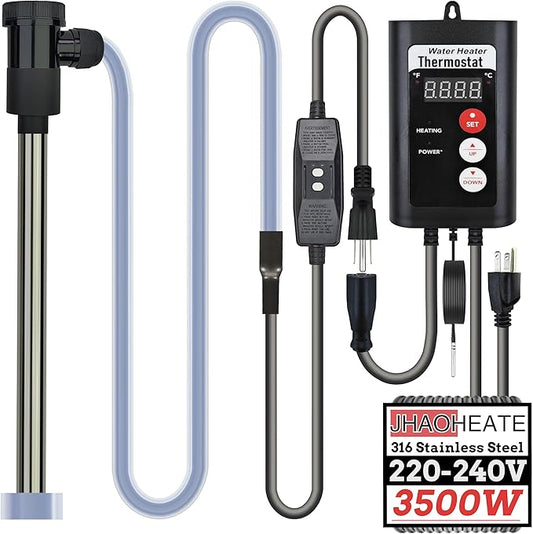 3500W 240V Above-Ground Pool Immersion Water Heater with Temp Control & GFCI – Submersible Electric Heater for Hot Tub, Bucket, Baptistry, Inflatable Pool, Baptismal Pool & Bathtub