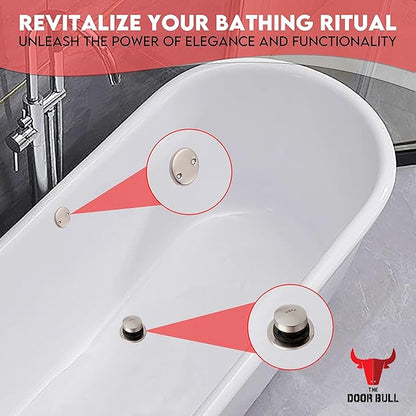 Tip-Toe Bathtub Drain Trim Kit with Two-Hole Overflow Faceplate – All Brass Tub Drain Stopper Replacement – Fits Fine or Coarse Thread Drain Shoe – Universal Tub Drain Assembly