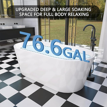 59" Free Standing Tub, Pure Acrylic Freestanding Bathtub, Stylish Stand Alone Contemporary Deep Soaking Bath Tub, cUPC Certified SY1550 (Glossy White)
