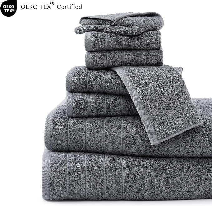 Casa Platino 100% Cotton Luxury Bathroom Towel Set - 8 Pc - Ring Spun, Quick Dry, Soft & Highly Absorbent - 2 Bath, 4 Washcloths, 2 Hand Towels - Remains Plush After Multiple Washes - Cool Grey