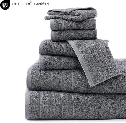 Casa Platino 100% Cotton Luxury Bathroom Towel Set - 8 Pc - Ring Spun, Quick Dry, Soft & Highly Absorbent - 2 Bath, 4 Washcloths, 2 Hand Towels - Remains Plush After Multiple Washes - Cool Grey