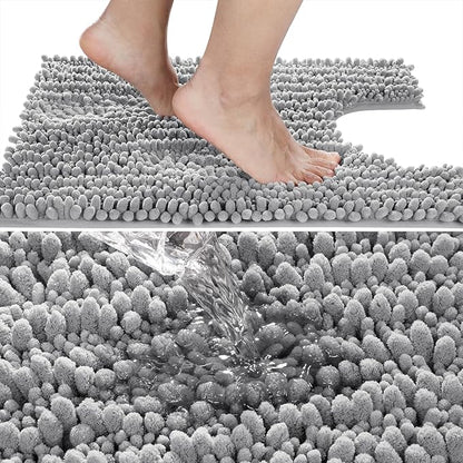 Yimobra Toilet Rug U Shaped Washable 24x24 Inch - Ultra Soft Absorbent Chenille Bath Rugs for Toilet, Quick Dry & Machine Washable, Non Slip Contour Bathroom Mat, Gray