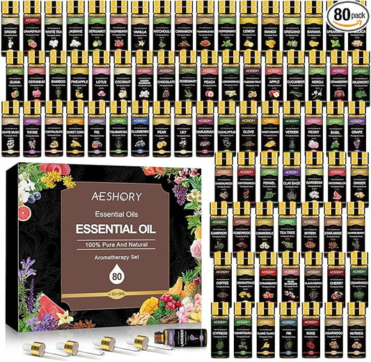 Essential Oil Set 80 Pcs - 100% Natural Essential Oils Kit-Perfect for Diffuser, Humidifier, Massage,Soap, Candle Bath Bombs Making, 80 * 5ML(0.17oz), Christmas Gift for Aromatherapy Lover
