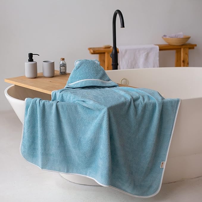 Premium Baby Bath Towel - Rayon Made from Bamboo Hooded Baby Towels - Newborn Baby Towel with Hood - Large Hooded Towel for Newborn Infant Boy Girl (Blue)