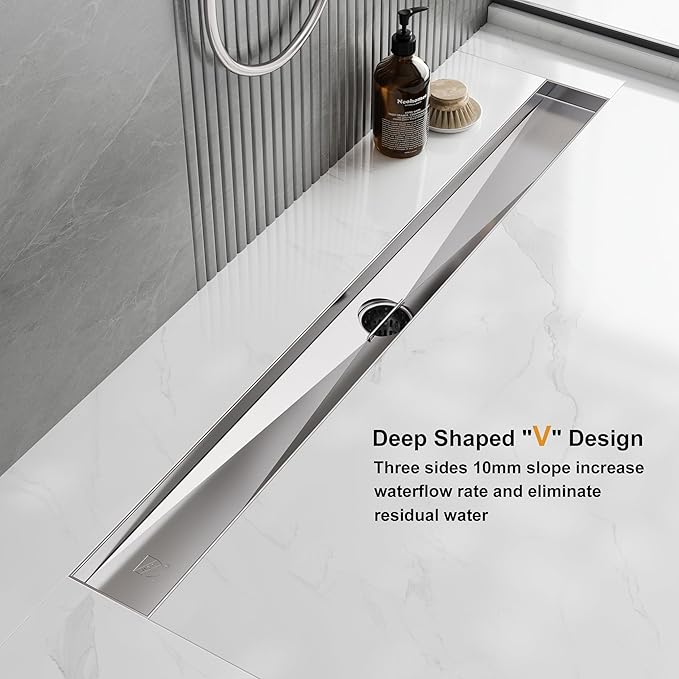 Neodrain 48 Inch Rectangular Linear Shower Drain with Brick Pattern Grate, Brushed 304 Stainless Steel Bathroom Floor Drain,Shower Linear Drain &Leveling Feet, Hair Strainer, CUPC Certified