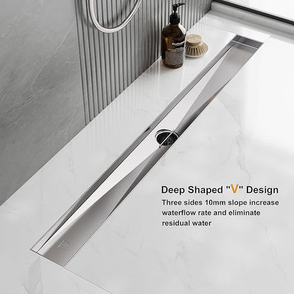 Neodrain 48 Inch Rectangular Linear Shower Drain with Brick Pattern Grate, Brushed 304 Stainless Steel Bathroom Floor Drain,Shower Linear Drain &Leveling Feet, Hair Strainer, CUPC Certified