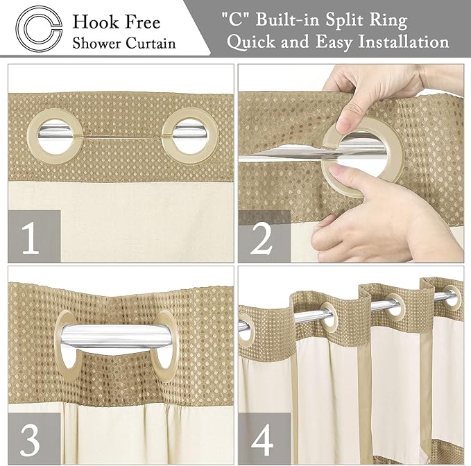Gibelle Stall Small Shower Curtain 36x74, Waffle Weave Shower Curtain with Snap-in Fabric Liner Set, No Hooks Needed, Hotel Style with Mesh Top Window, Beige