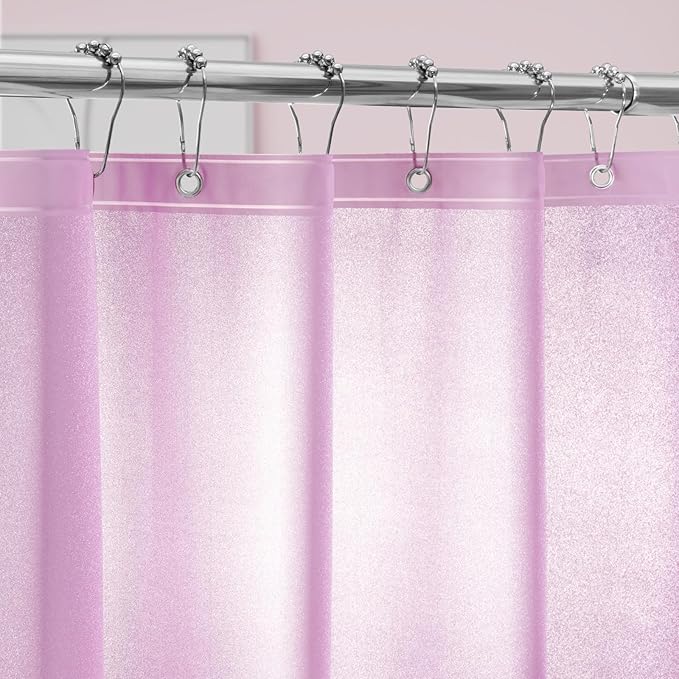 Dreamy Pink Glitter PEVA Shower Curtain Long 75 Length, Waterproof Plastic Sparkle Shower Curtain Liner with 3 Weighted Magnets, 72x75 Shimmery Bathroom Rose Décor Shower Curtain