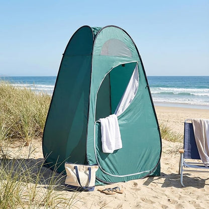 4x4ft Pop Up Privacy Shower Tent with Top Window, 3.6lbs Liightweight Dressing Room, Portable Toilet Stall with Carry Bag for Camping, Beach, Outdoors (Green)