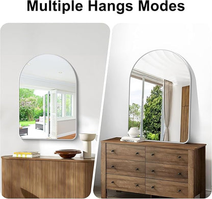 Arched Bathroom Mirror, 26"x38" Silver Arched Mirror for Bathroom, Wall Mounted Mirror, Silver Vanity Wall Mirror w/Metal Frame for Bedroom, Entryway, Living Room, Hanging or Leaning Against Wall