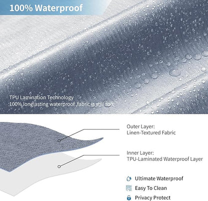 2-in-1 Waterproof Long Fabric Shower Curtain or Liner,Linen Textured,78 Inch Breathable TPU & Washable Bathroom Shower Curtain Set with 12 Plastic Hooks,Modern,72"x78" Blue Gray