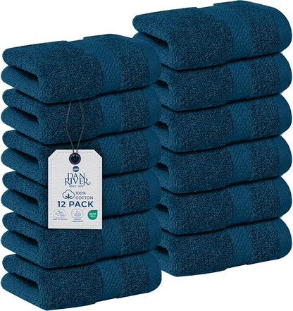 DAN RIVER 12-Pack Premium 100% Cotton Blue Opal Face Towels – Reusable Face Towel Set, Soft & Absorbent face Towel for Showering – Hand and Face Towels, 550 GSM (12x12 in)