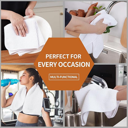 Microfiber Waffle Hand Towels, 4 Pieces, Soft, Absorbent, Fast Drying, Lint Free (White)