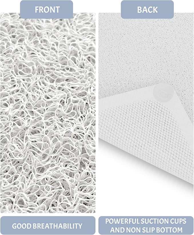 Mecko Non Slip Shower Mats,17x30 Inch,Anti-Slip Bathtub Mats with Suction Cups for Bathroom, Foot Scrubber Loofah Bath Mats for Shower, Quick Drying Shower Stall Mats for Wet Areas (White)
