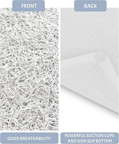Mecko Non Slip Shower Mats,17x30 Inch,Anti-Slip Bathtub Mats with Suction Cups for Bathroom, Foot Scrubber Loofah Bath Mats for Shower, Quick Drying Shower Stall Mats for Wet Areas (White)