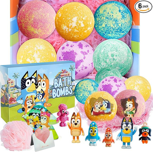Bath Bombs for Kids: XXL Bath Bombs with Surprise Inside, Organic Bath Bombs Rich in Natural Essential Oils, Kids Bath Bombs Gift Set for Dry Skin Moisturize, Gifts Card for Kids (6 Pcs)