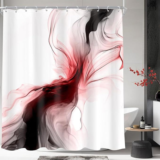 Cinbloo Black and Red 60Wx72H Shower Curtain Burgundy Abstract Modern Ombre Minimalist Marble Ink Texture Bathroom Curtain Set Dark Neutral Simple Aesthetic Bath Bathroom Accessories Decor