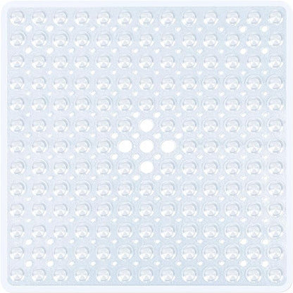 Clear Square Shower Mat Bathtub Mat Non Slip 21x21 Inch, Square Bath Mat for Inside Shower Tub, Shower Stall Mats for Bathroom Floor, Big Suction Cups Drain Hole, Easy Washable, BPA-Free